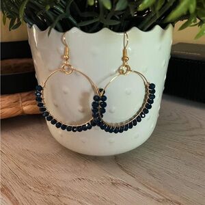 Handmade Elegant Gold and Blue Hoop Earrings